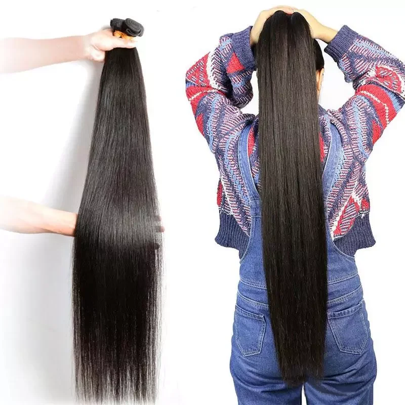 Extensões brasileiras do cabelo humano para mulheres, osso reto, frontal transparente do laço, 3 pacotes, 4 pacotes, 13x4, 28 in, 30 in, 32 in