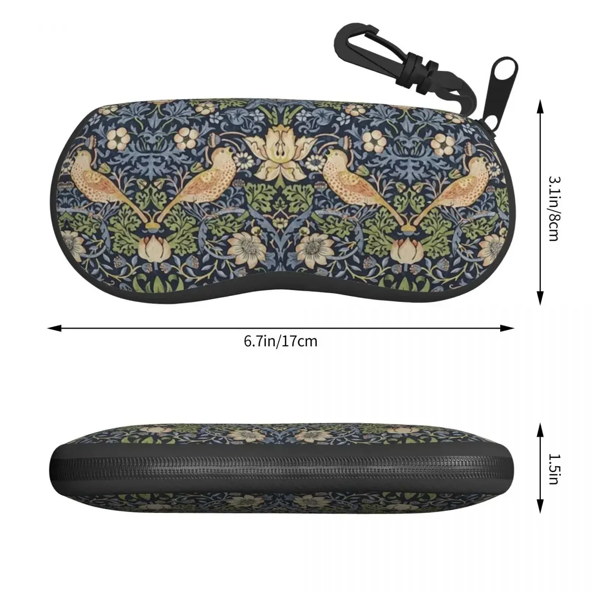 William Morris Strawberry Pattern Sunglasses Case Neoprene Zipper Vintage Textile Shell Eyeglass Case Protective Box For Glasses