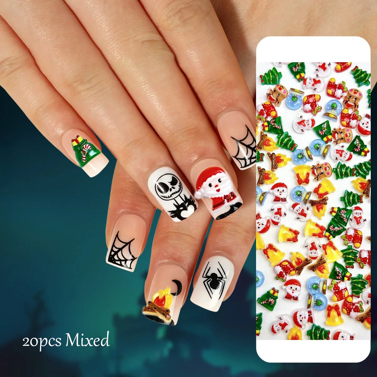 Mini breloques 3D en résine pour ongles, dessin animé, bonhomme de neige mignon, père Noël, chaussette, festival, nail art, décoration, bricolage, fournitures pour ongles, 20 pièces