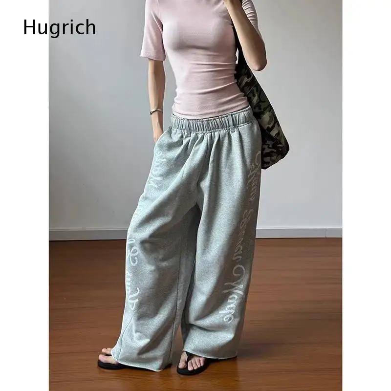 Women Letter Print Wide Leg Sweatpants Elastic Waist Loose Baggy Pants Vintage Streetwear Hip Hop Dance Casual Trousers