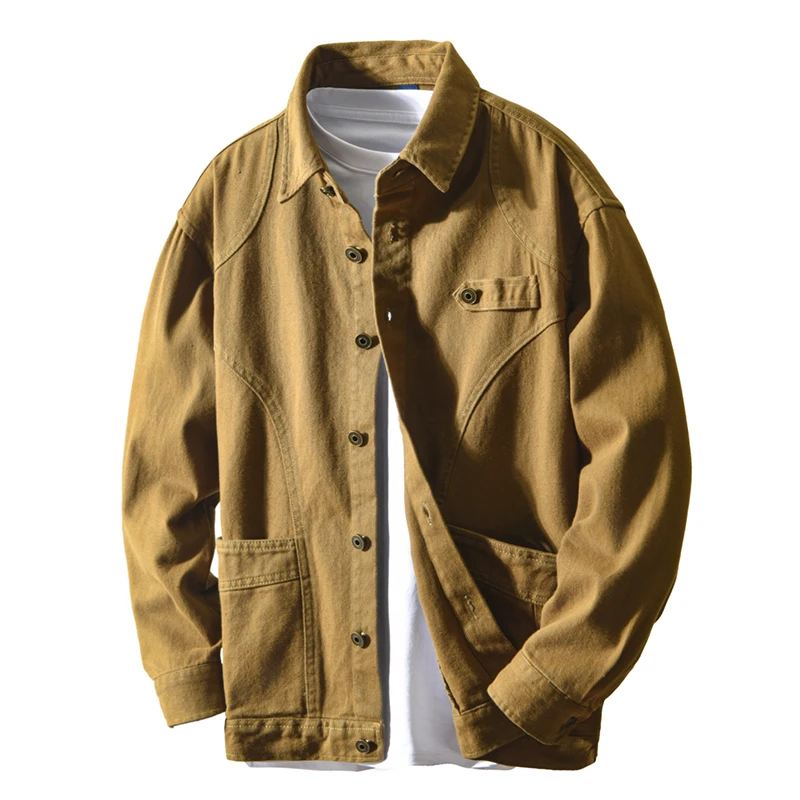 

2026 Spring Autumn New Vintage Big Pocket Loose Comfort Jackets for Men 100% Cotton Sense of Layering Streetwear Men Shirts
