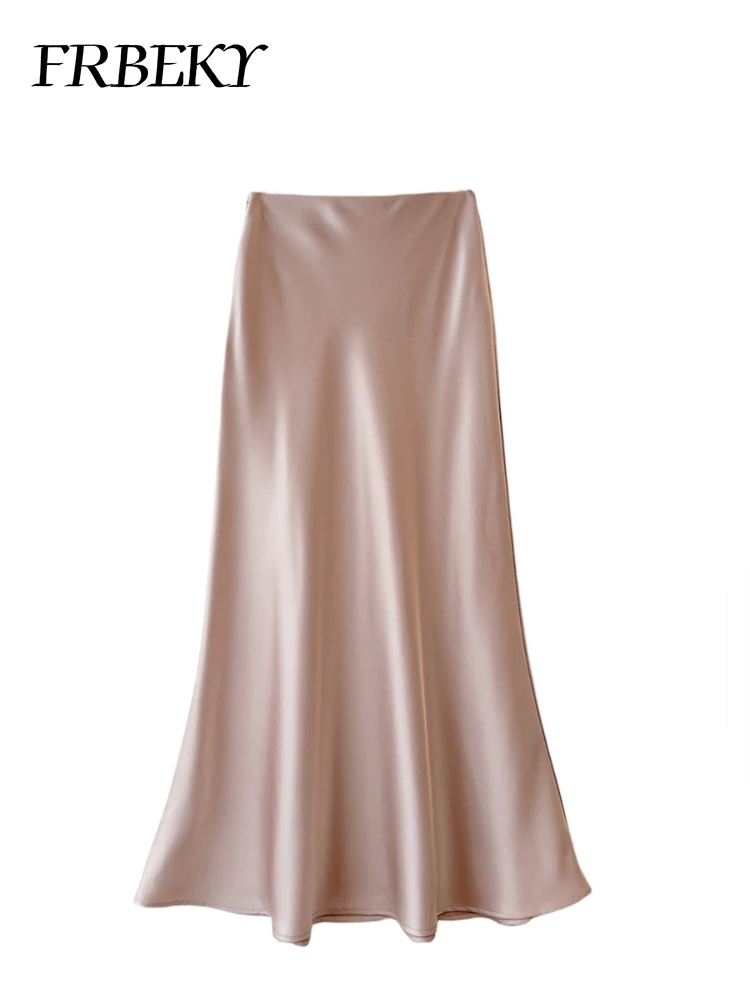 가을 하이웨이스트 얇은 중간 길이 새틴 하프 바디 스커트, 퓨어 컬러 패키지 힙 피쉬테일 스커트, 신축성 허리 하프 바디 스커트
