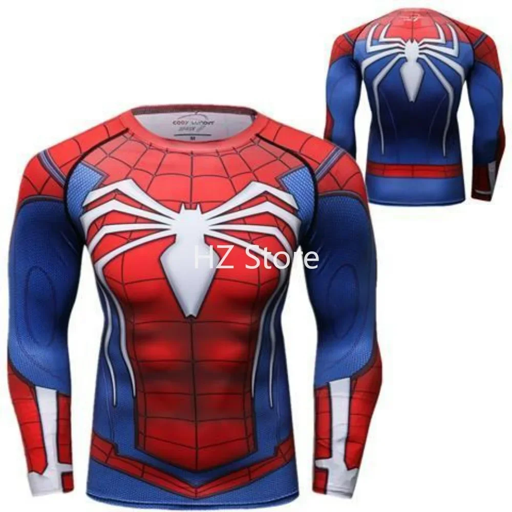 مارفل ثلاثية الأبعاد بطل السوبر الرجل العنكبوت التدريب البدلة كرة السلة كرة القدم الرياضة مطاطا سليم صالح كم طويل تي شيرت اللياقة البدنية ضيق #2