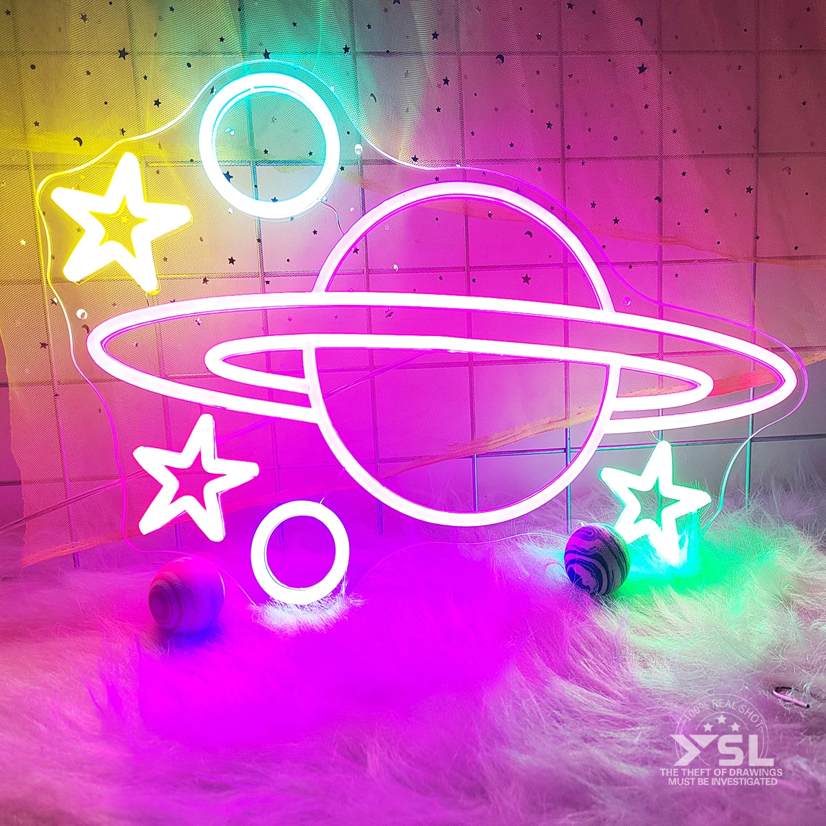 Planet Saturn Neon sign USB Led Light Acrylic Transparent Customizable Birthday Party Neon sign Wall Decoration