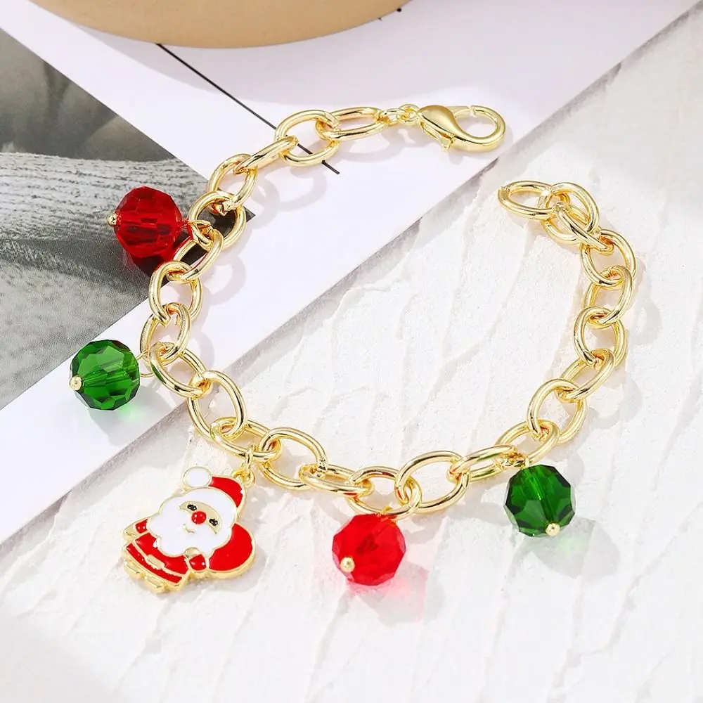 Cartoon Double Layer Christmas Necklace Christmas Tree Gingerbread Man Rice Beaded Chain Jewelry Accessories Alloy