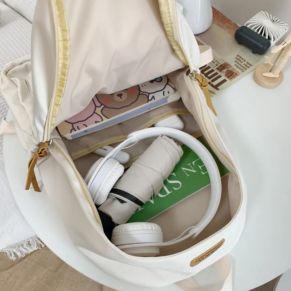 Large-capacity School Backpack Korean Version Zipper College Student Schoolbag Solid Color Simple Style Shoulder Knapsacks