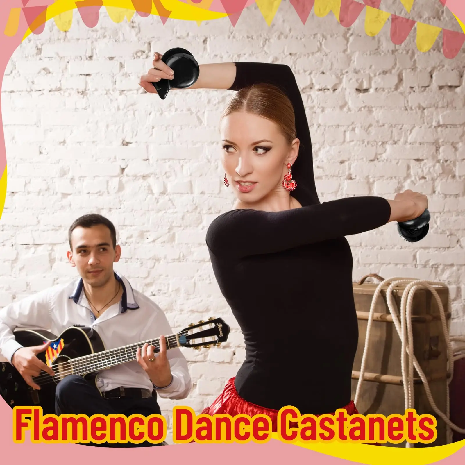 1 Pair Traditional Castanet Wood Spanish Castanets Wooden Cord Flamenco Dance Castanet String Hand Clapper Orff Music Instrument