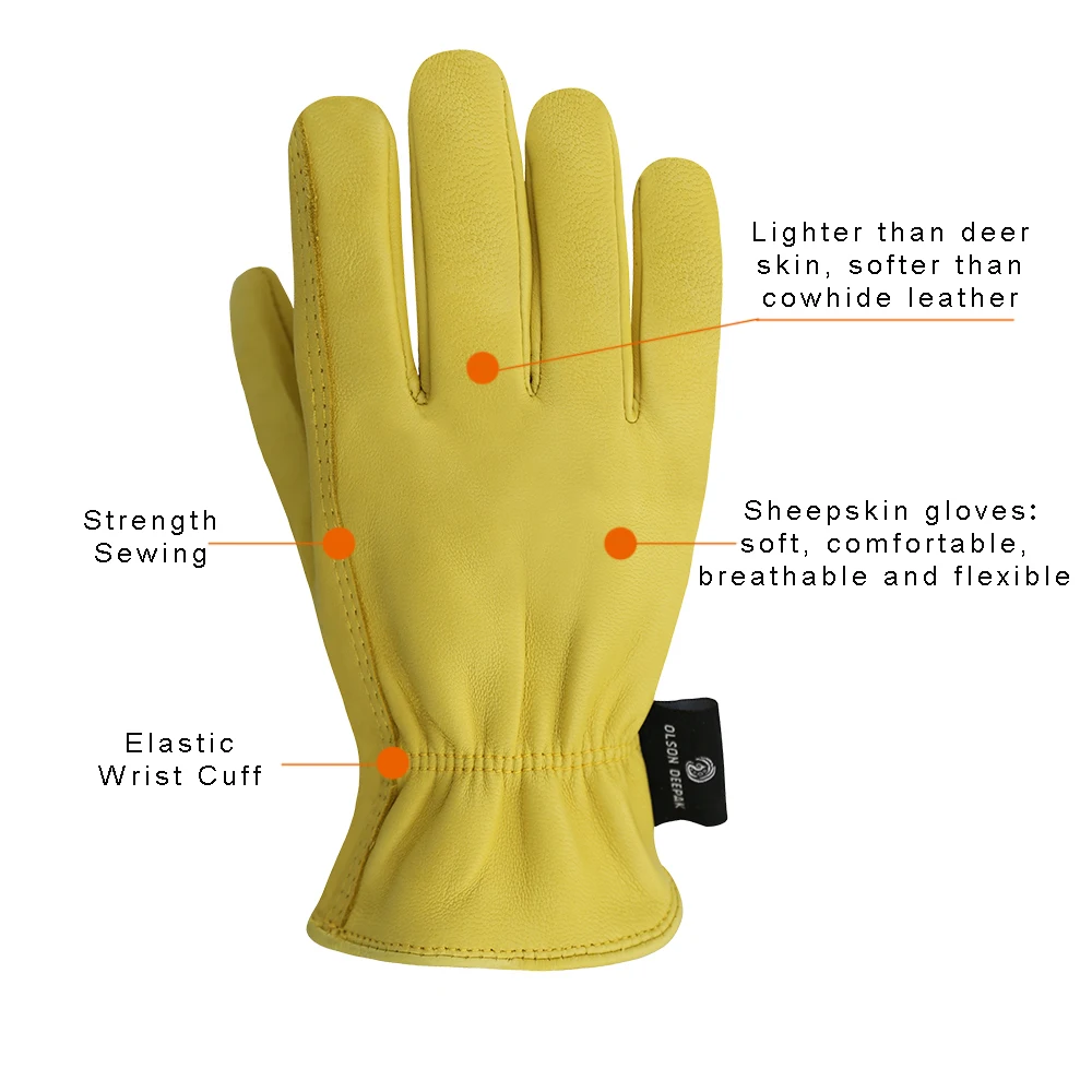 Guantes de trabajo de cuero de piel de oveja para hombres, guantes de conducción, motocicleta, jardinería, protección de seguridad, recolección de