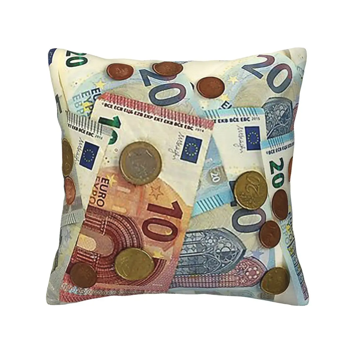 Euro Banknotes And Coins Square Pillowcase Pillow Cover Cushion Decor Comfort Throw Pillow for Home Living Room