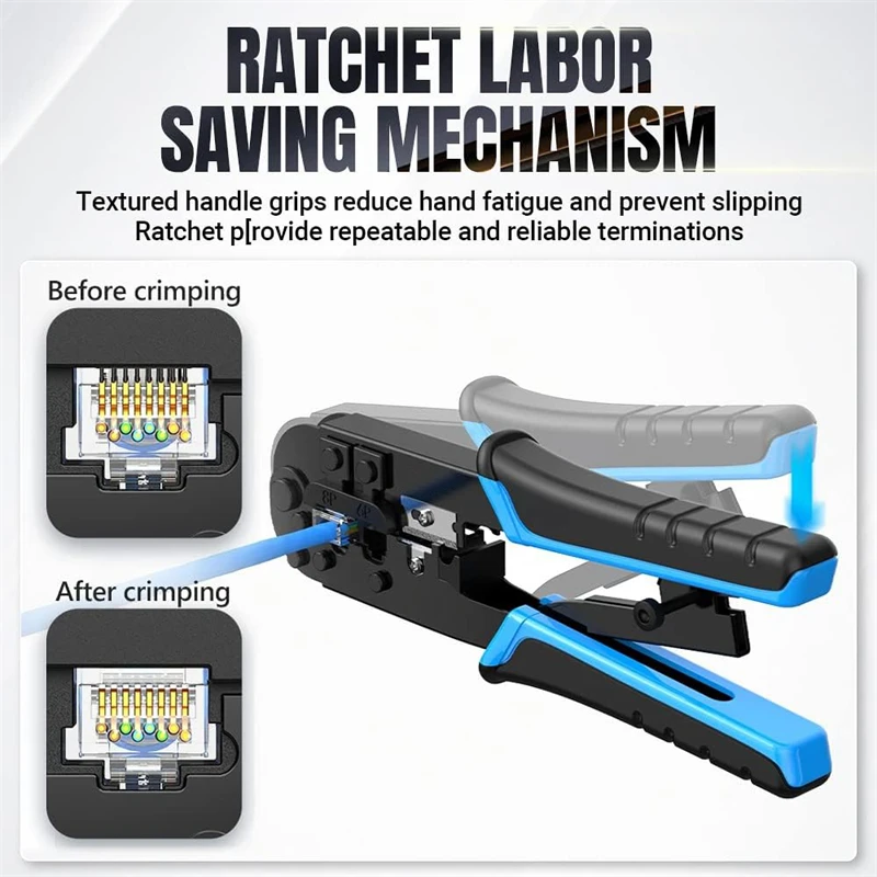 RJ11 RJ12 RJ45 Crimping Tool Ethernet Network LAN Cable Crimper Cutter Stripper Plier Accessories 8P8C connectors and Boots