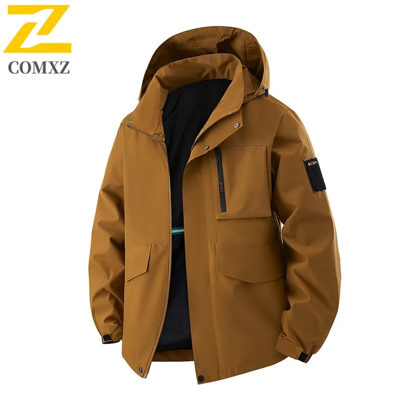 

Men Outdoor Windbreaker American Style Windproof Waterproof Loose Big Size Hooded Coat Casual Sportswear Hiking Camping Jacket