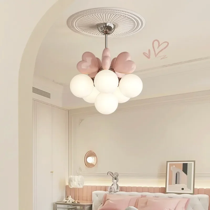 Cream wind eye protection chandelier modern simple warm bedroom study light creative love princess room lamps