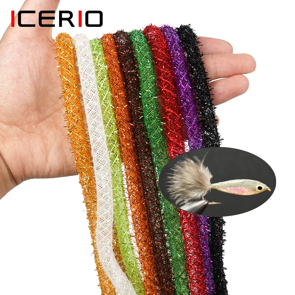 

ICERIO 2M/Pack 8mm Flash Tinsel Hollow Mylar Braid Tube Fly Fishing Tying Material for Minnow Body Zonker Belly Saltwater Flies