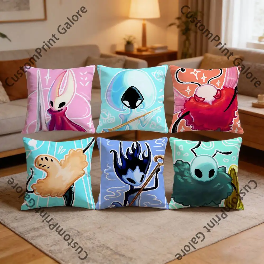 

H-Hollow K-Knight S-Silksong HD Print Square Pillow Cover Polyester Lightweight Customizable for Home Office Sofa Decor