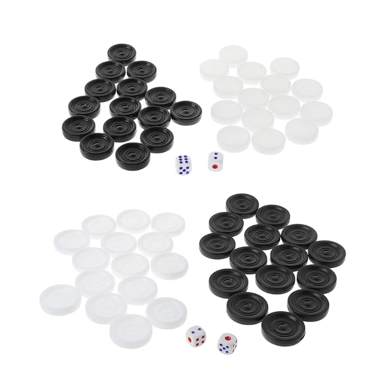 32Pcs/set 33mm Plastic Black White Backgammon Checkers Chips Stackable Checkers