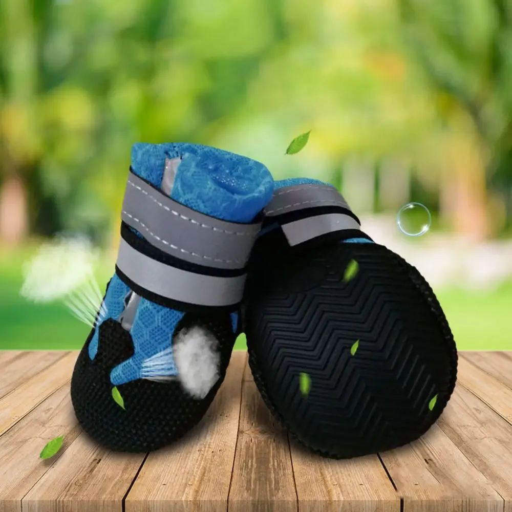 4pcs/set Non-Slip Dog Outdoor Sports Shoes Breathable Wear Resistant Dog Anti-slip Rain Boots TPR/Waterproof Cloth Reflective