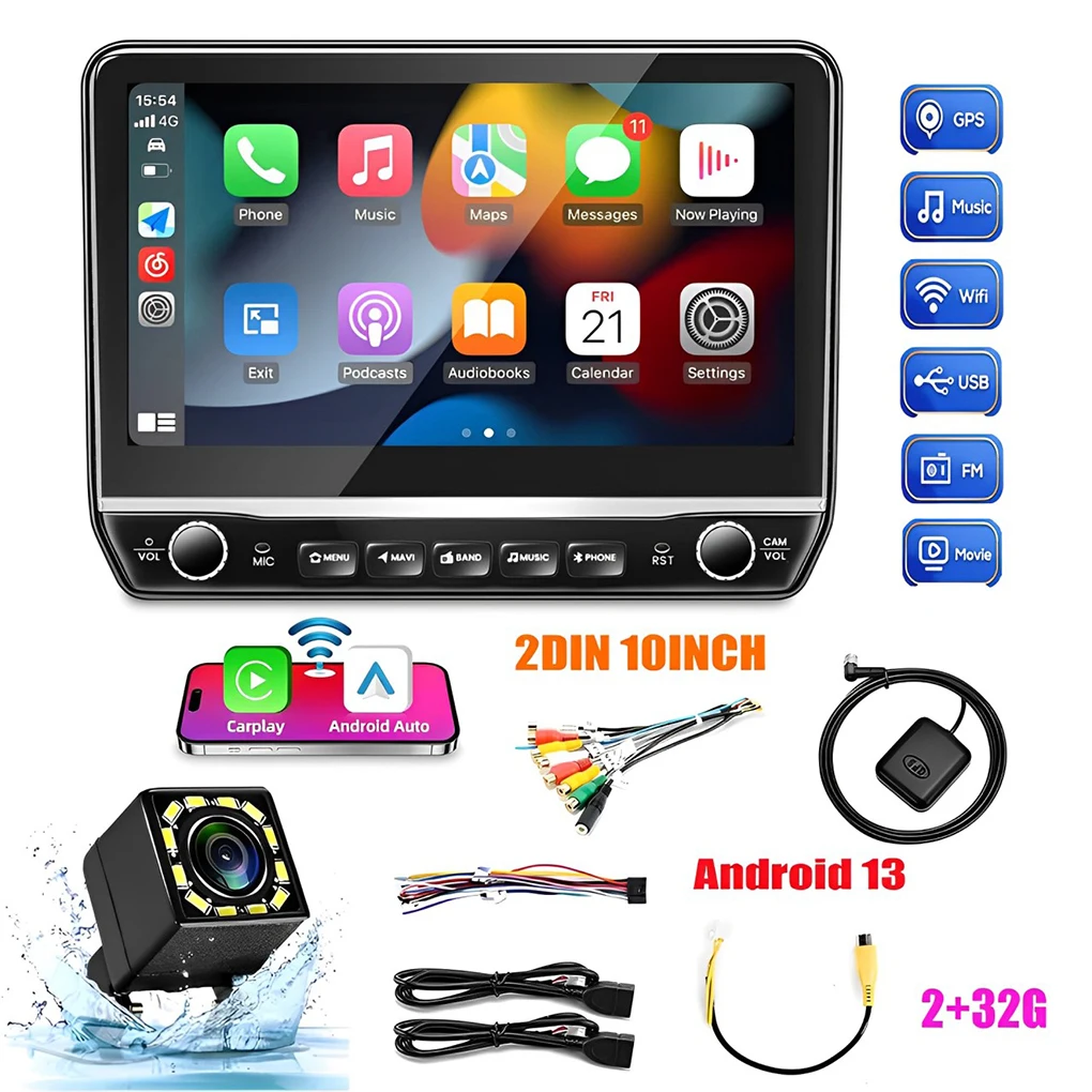 2+32G Car Electronics Accessories 10Inch Android 13 2Din Car Stereo Android Multimedia GPS Navigation Stereo DSP All In One