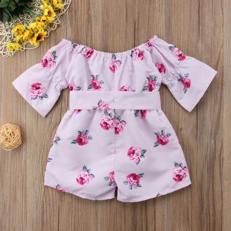 PatPat Toddler Girls Striped Floral Print Bow Romper Soft and Comfortable  Perfect for Outings and Daily Wear Basic Style