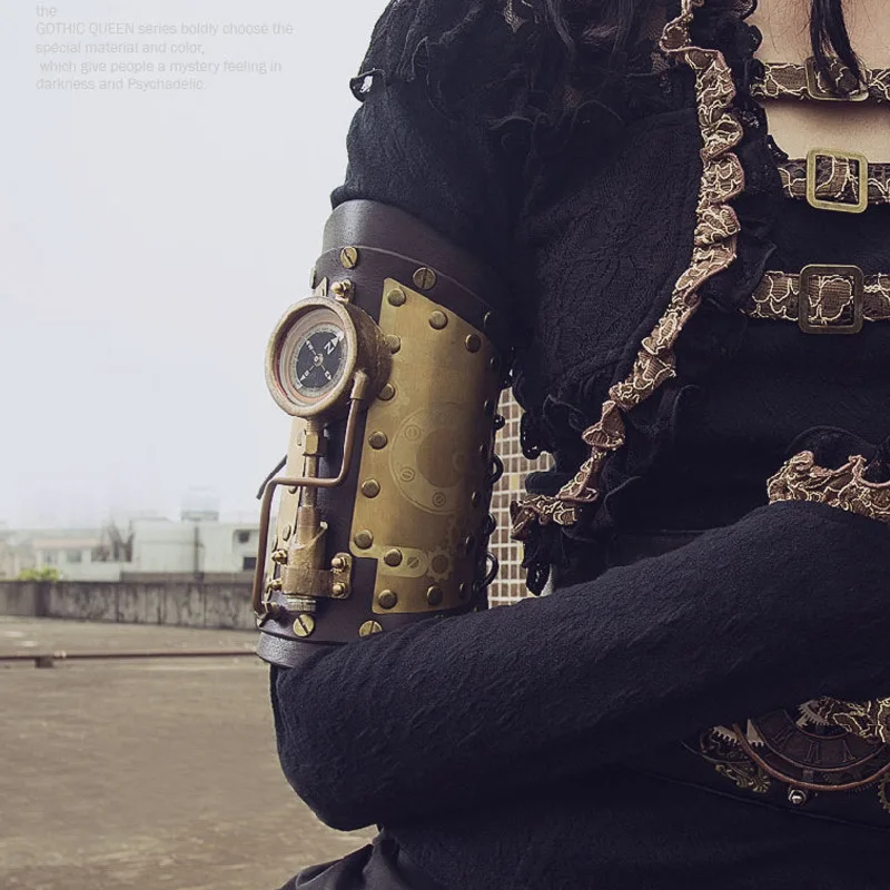 Woman Steampunk Arm Sleeve Cosplay Anime Accessories Armor Gear Mechanical Compass Metal Leather Cosplay Costumes Prop