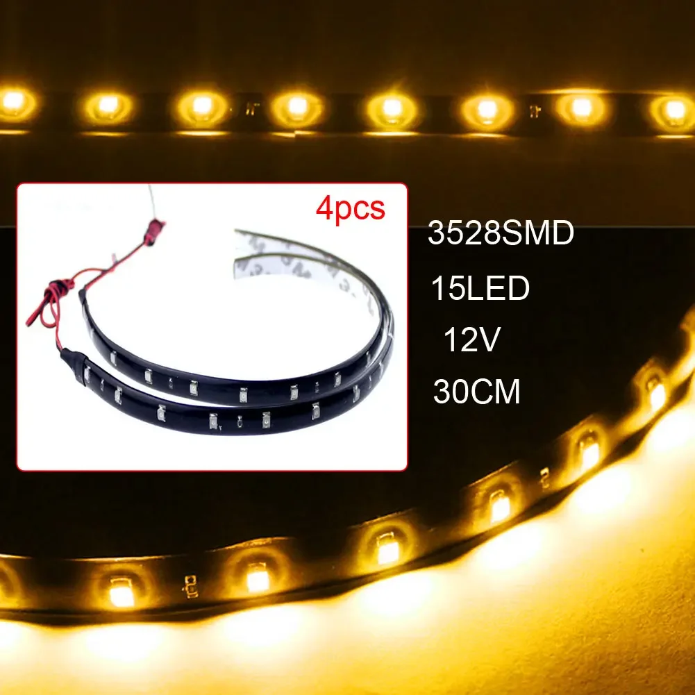 4pcs RGB Led Bar Strip 30cm 3528 SMD 15 LED Flexible Strip Lights 12V Car Auto Truck led Strip Light Waterproof Decor Lighting