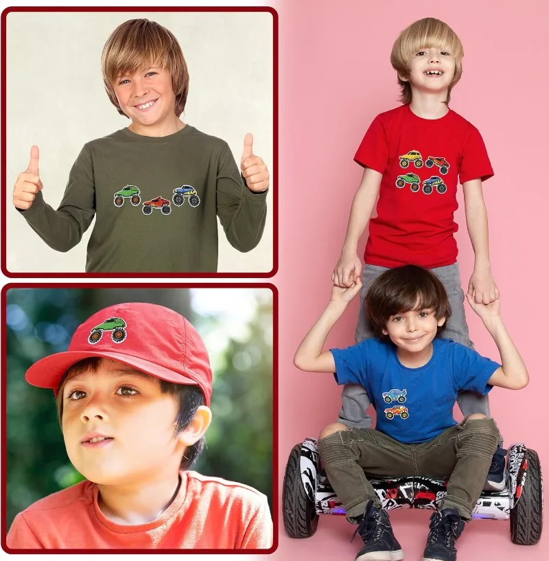 12Pcs Truck Iron on Patches Colorful Racing Car Vehicle Repair Embroidered Applique for Kids Boys Clothing Backpack Hat DIY
