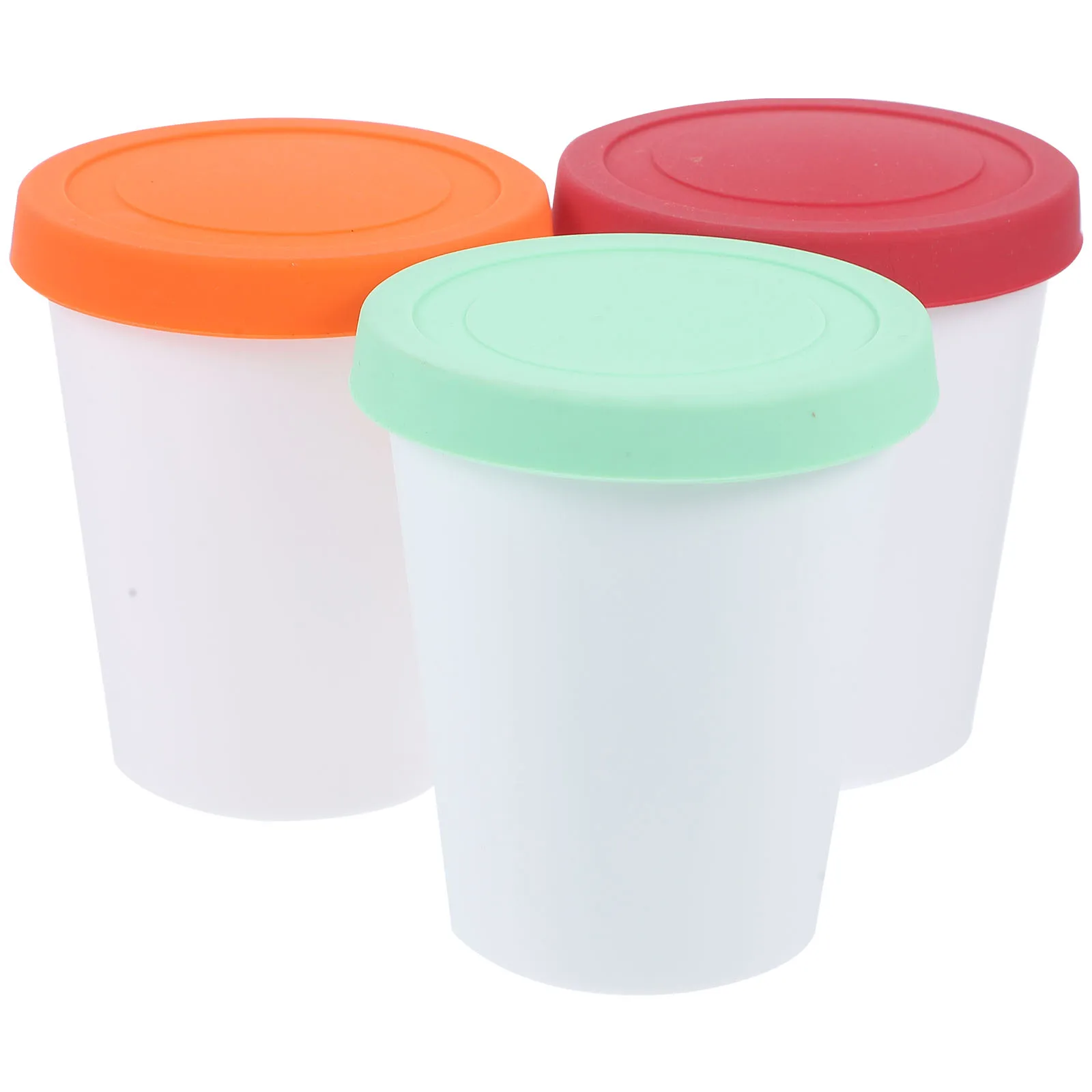 

3pcs Reusable Ice Cream Containers Silicone Storage Buckets for Freezer Yogurt Dessert Red Homemade Food