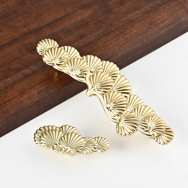 WV Brass Brushed Zinc Alloy Double-Hole Drawer Handle Vintage Pine Leaf Style Cabinet Door Pulls Small New Chinese Design