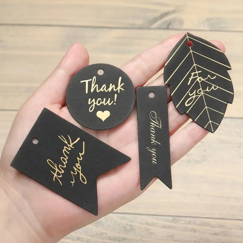 New 50Pcs Black White Paper Card Handmade Gift Wrapping DIY Jewelry Accessories Price Label Bronzing Stamping Thank You Tags
