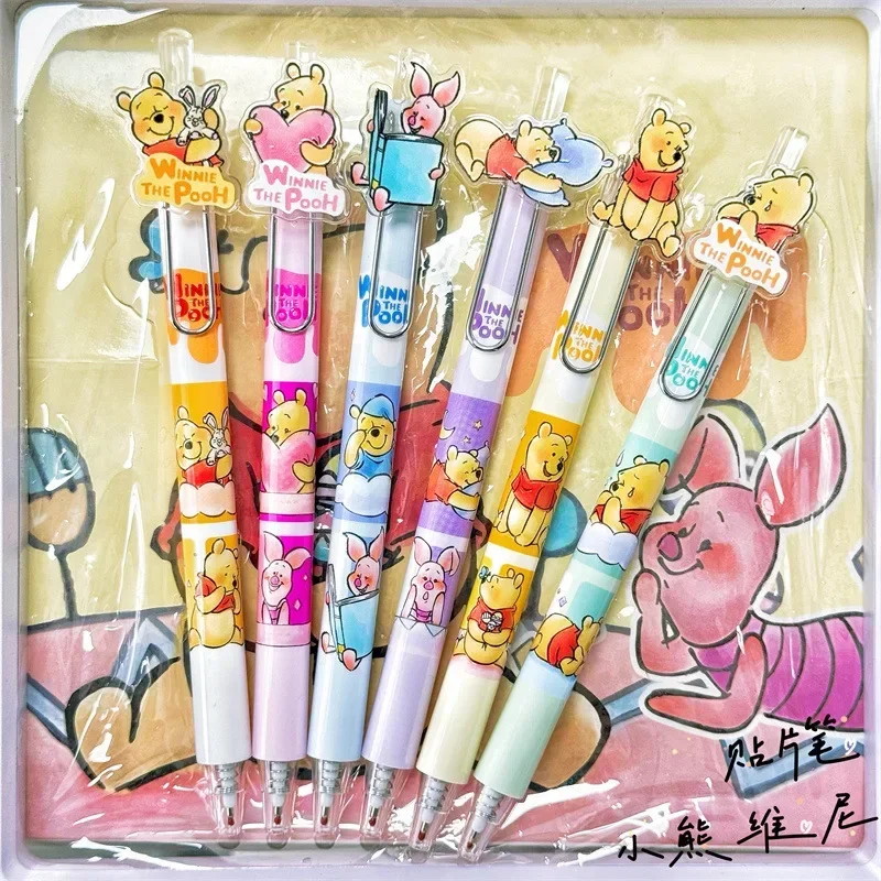 Imagem -03 - Winnie The Pooh Paster Caneta Gel Desenhos Animados Caneta Bonito Alto Valor Black Press Pen Papelaria Estudante Atacado Novo 05 mm Pcs 36pcs