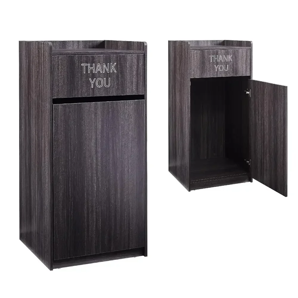 40 Gallon Wooden Commercial Trash Bin with Door and Tray Holder for Restaurant, Kitchen, and Office Use
