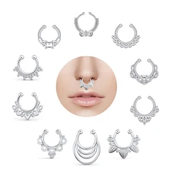 10 pieces of stylish simple and versatile women's false nose ring, no piercing, square zircon, inner diameter 8mm