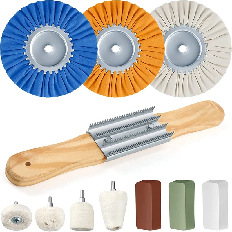 

Top!-11 Pcs Airway Buffing Wheel Kit 8 Inch Polishing Wheel For Drill Buffing Wheel Polisher Kit For Angle Grinder