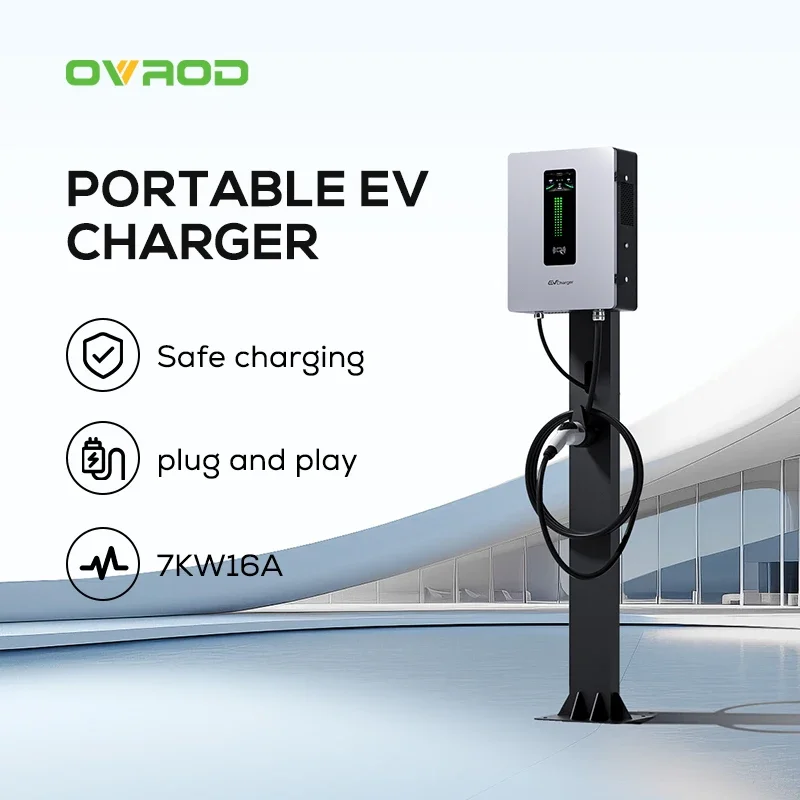 Ovrod Wallbox Charger 7kw Ccs2 Charging Station Wifi App Control With Holder Electric Vehicle Ac Dc Ev Charger