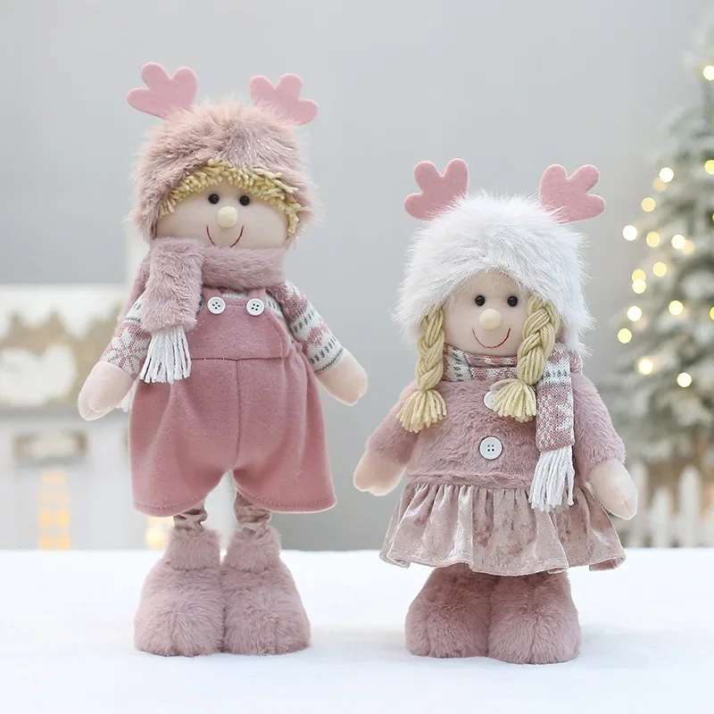 Ornamenti per bambole di natale decorazioni di buon natale per la casa bambole di peluche rosa per ragazze scena della finestra 2025 regalo di