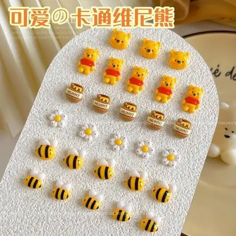 Winnie the Pooh Nail Accessories Cute mini Wearable Nails DIY Phone Case Fridge Magnets Hairpin Accessories cartoon Fun Gifts