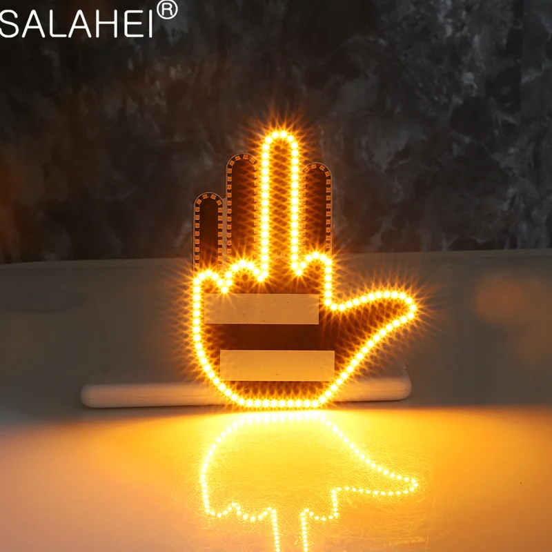 Funny Car Middle Finger Light with Remote Road Car LED Hand Gesture Sign Light Funny Warning Light with Remote for Rear Window