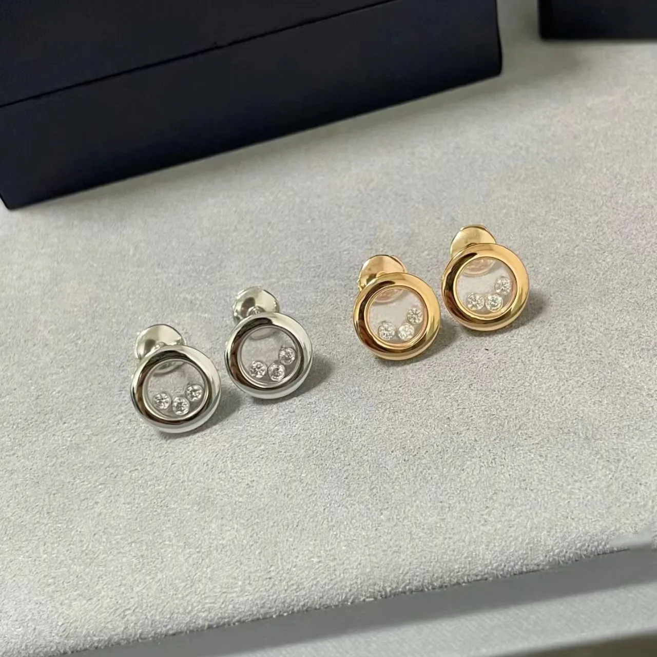 Good Quality Removable 3 Rhinestone Transparent Stud Earrings for Women Charm Designer Fashion Jewelry  Party Gift