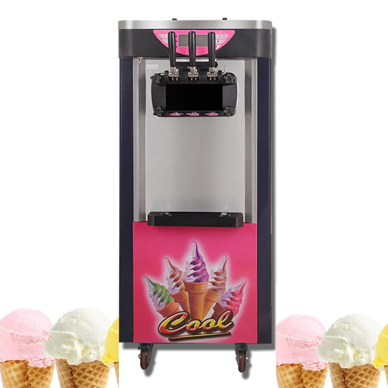 Three Flavor Soft Ice Cream Machine Commercial Sundae Machine Electric Vertical Frozen Yogurt Machine