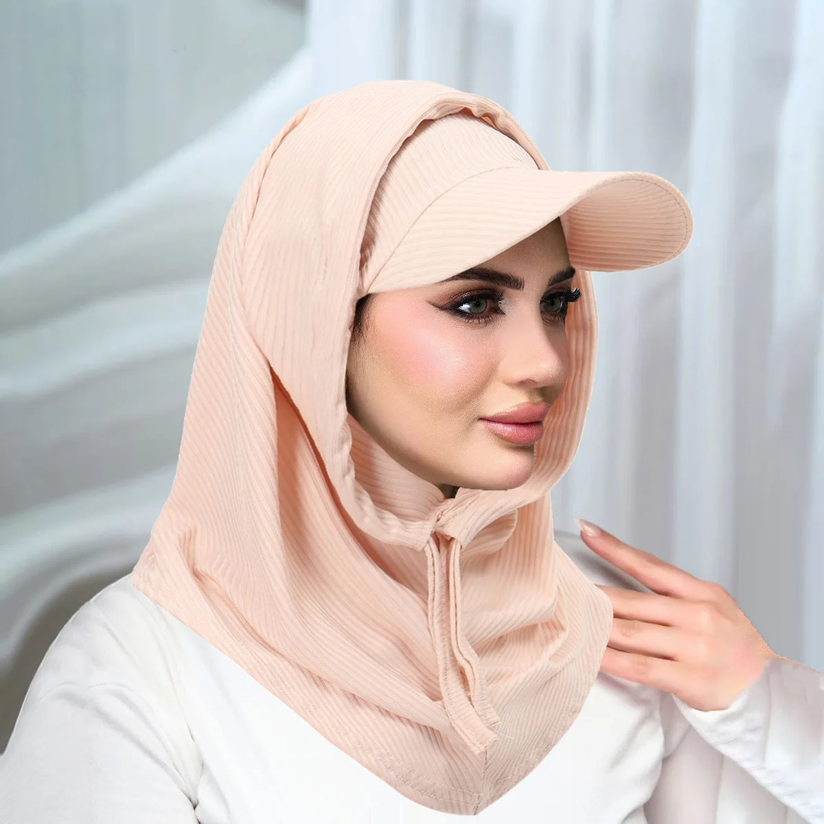 Women Baseball Cap Hijab Muslim Sets Head Neck Cover Instant Scarf Bonnet Wide Brim Visor Hat Islamic Headscarf Turbante Mujer