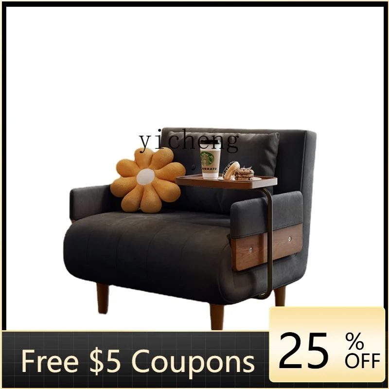 

ZZf Retro Solid Wood Sofa Bed Foldable Dual-Purpose Black Fabric Small Apartment Living Room Single Multi-Functional