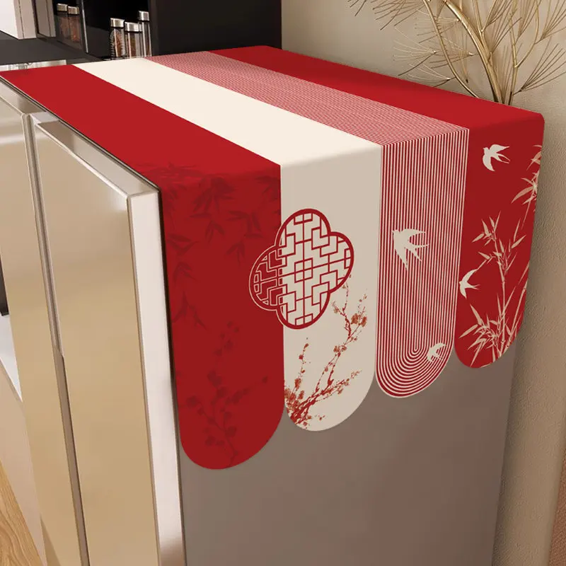 VIKAMA New Red Kitchen Refrigerator Dust Cover Cloth, Single Double Door Freezer Top Dust Proof