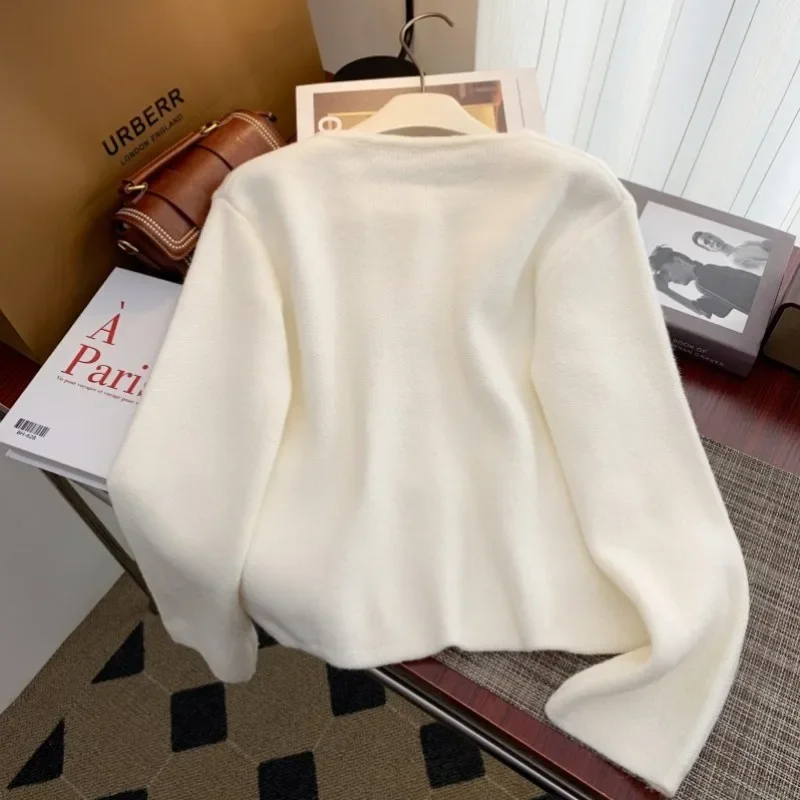 女性用長袖ニットカーディガン,ラウンドカラー,中国風,秋冬ファッション