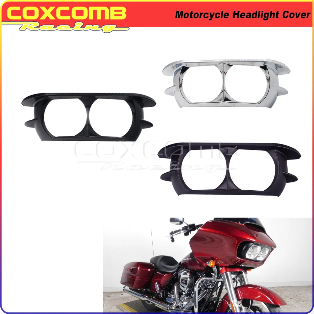 Front Dual Headlight Fairing Trim Motorcycle Chrome Head Lamp Cover For Harley Road Glide Ultra FLTRU FLTRX Road Glide FLTRXSE 