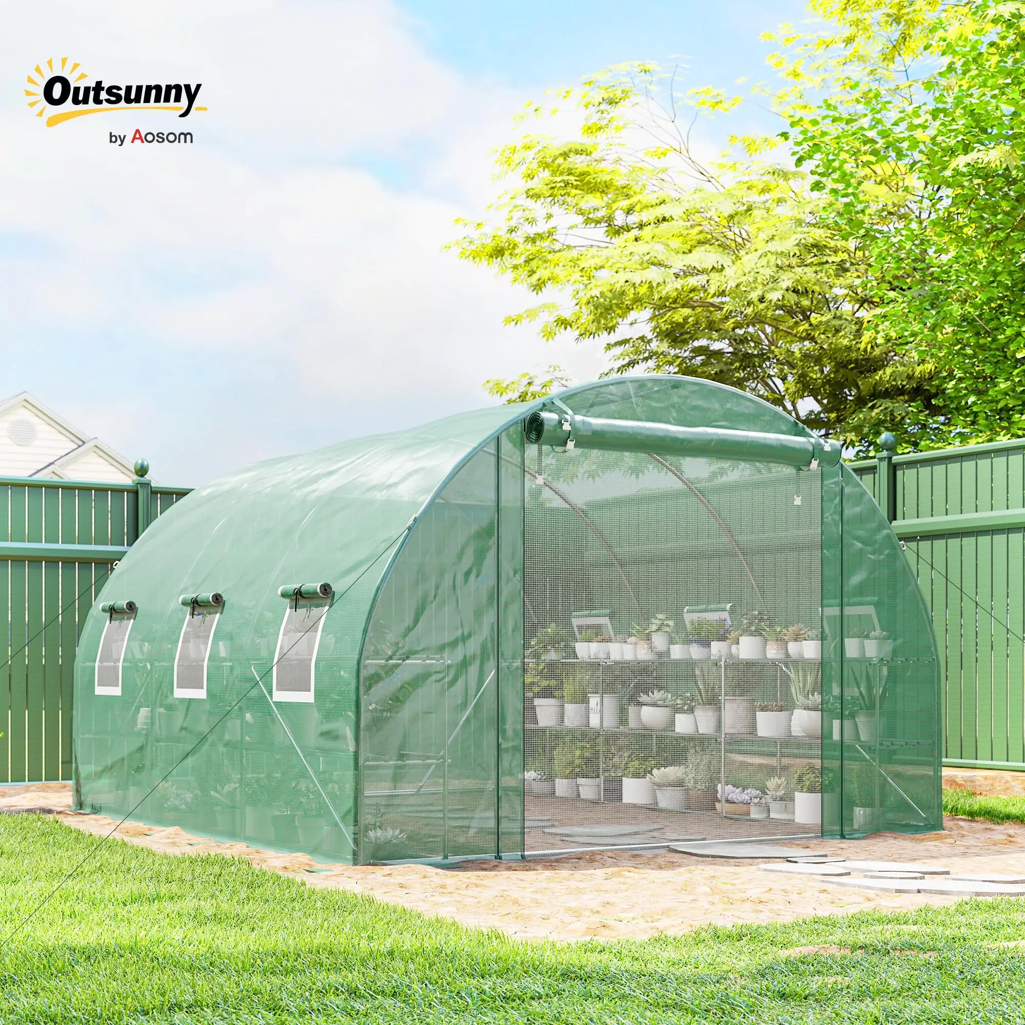 10'x11'x6' Walk-in Tunnel Greenhouse Hoop House Mesh Door Green