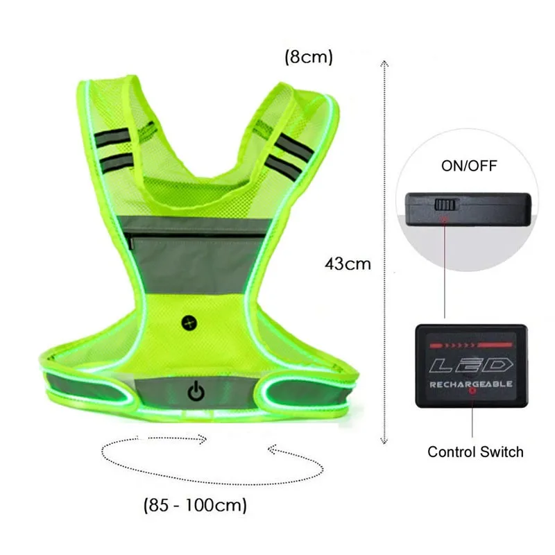 USB Charging LED Luminous Mesh Reflective Vest Outdoor Sport Flash Warning Riding Safety Waistcoat Night Activity Visible Wear