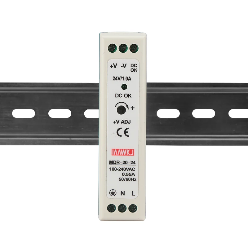 MDR 10W 20W 40W 60W 100W 50/60HZ Power Switch Supply 5V 12V 24V DIN Rail Adjustable Power Supply DC Automotive Source