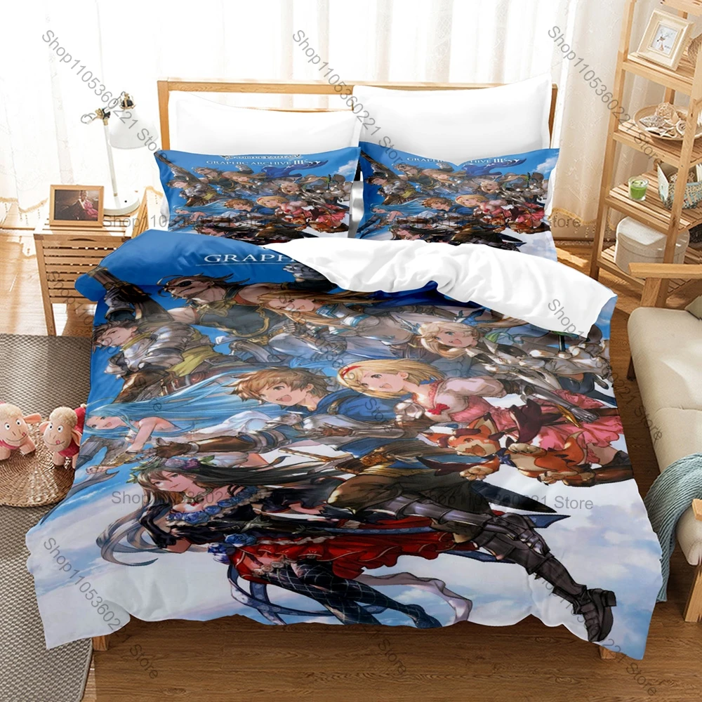 Granblue Fantasy GBF Relink Narmaya Zoya Fantasy Anime HD Print Bedding Set Duvet Cover + 2 Pillowcases Polyester Gamer Bedroom