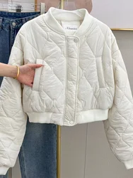 Women White Parka Jacket Overcoat Vintage Warm Thicken Long Sleeve Loose Checked Coat Korean Padded Jacket Winter 2000s Clothes