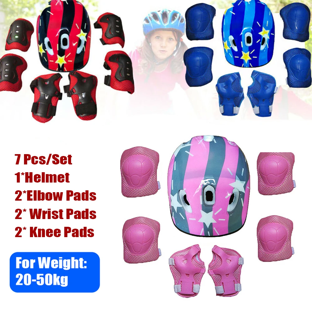 Kids Rollerblading Protective Gear Set Safety Helmet Wrist Elbow Knee Pads for Child Cycling Skating Skiing Skateboard Scooter