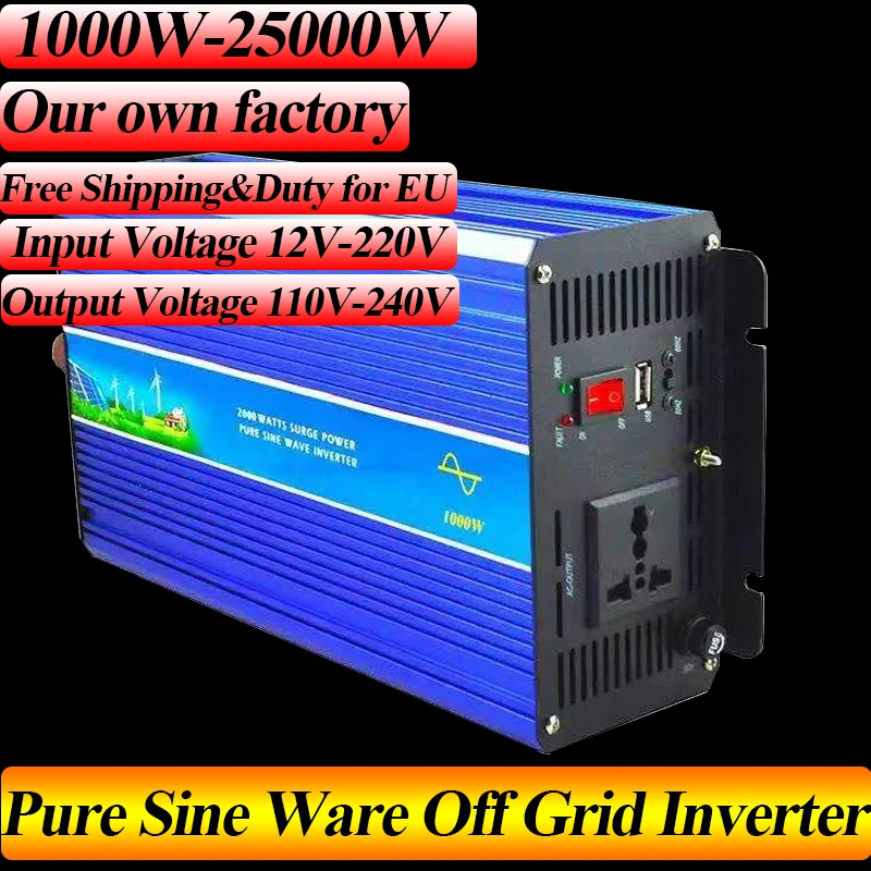 1000w-20000w Single Phase Pure Sine Wave Off Grid Wind Turbine Solar Inverter 12V~110V DC 100~240 VAC Output for you